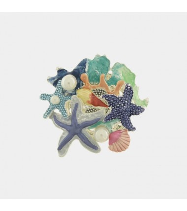BYS - Spilla in metallo con conchiglie e stelle marine