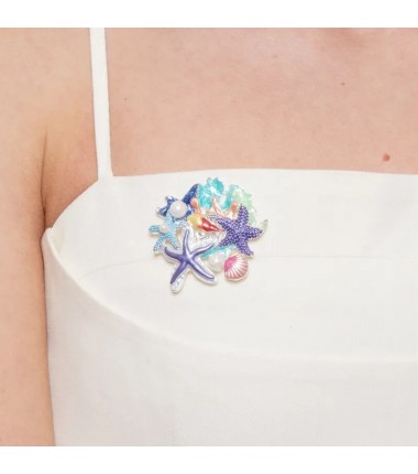 BYS - Magnetic metal brooch with shells and starfish