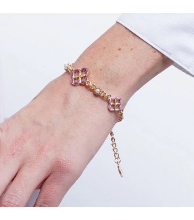 I Love Sicily - BYS - Metal bracelet with purple and lilac majolica and pearls