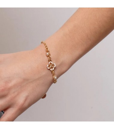 I Love Sicily - BYS - Bracciale in metallo con maiolica bianca e perle