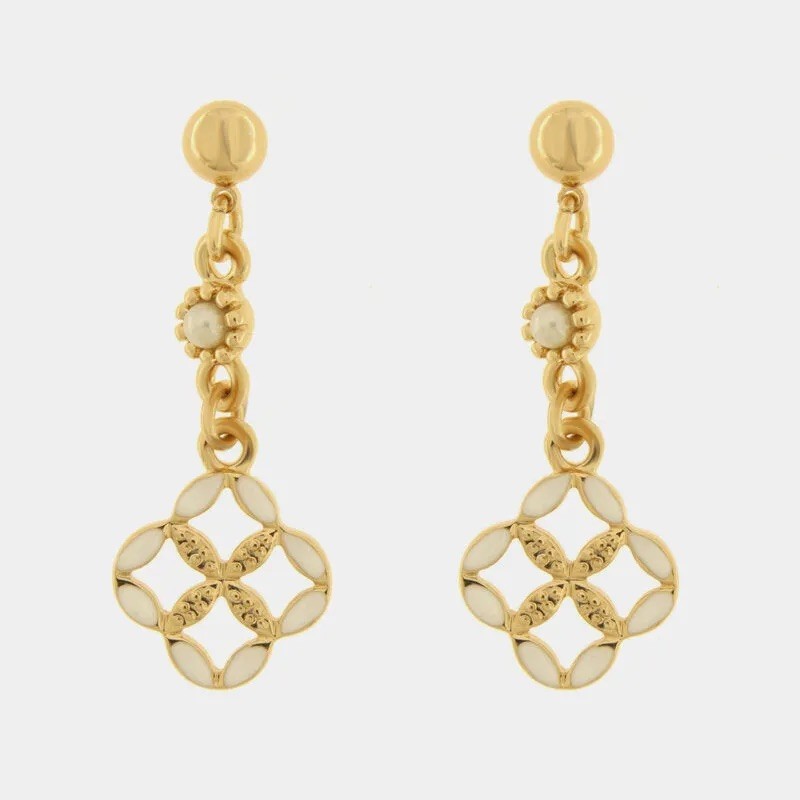 I Love Sicily - BYS - Metal earrings with white majolica and pearls