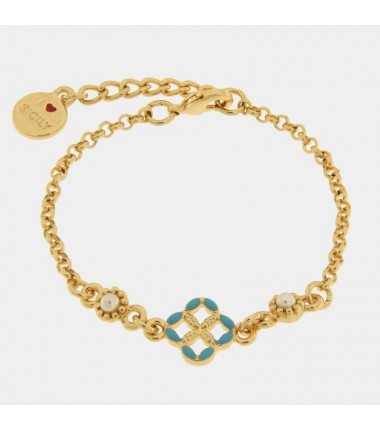 I Love Sicily - BYS - Metal bracelet with light blue majolica and pearls