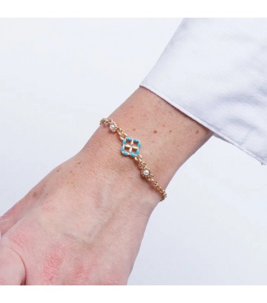 I Love Sicily - BYS - Metal bracelet with light blue majolica and pearls