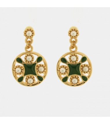 I Love Sicily - BYS - Orecchini in metallo con maiolica verde e perle