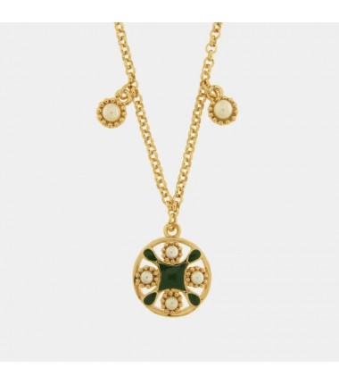 I Love Sicily - BYS - Metal necklace with green majolica and pearls