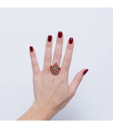 I Love Sicily - BYS - Anello in metallo con maiolica a stella rosse e azzurre