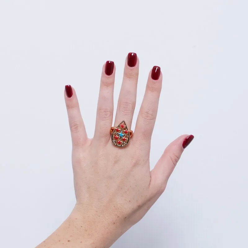 I Love Sicily - BYS - Anello in metallo con maiolica a stella rosse e azzurre