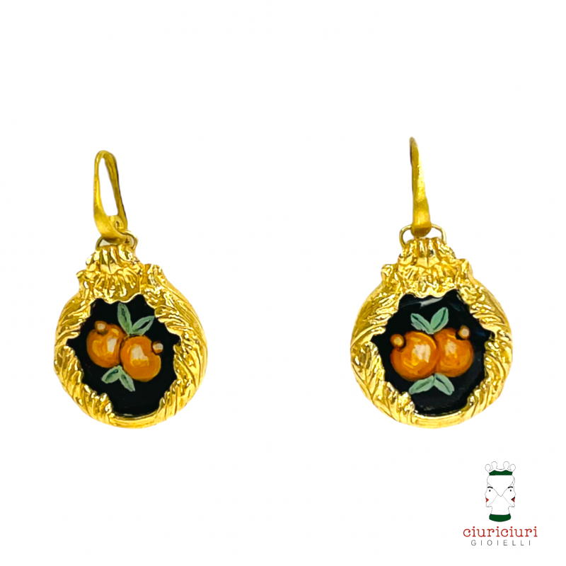 Small BAROQUE earrings ORANGE black background