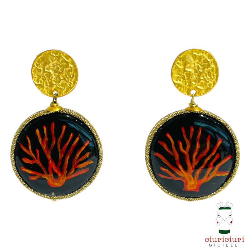 MOTHER OF PEARL medium earrings CORAL black background