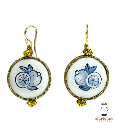 MOTHER OF PEARL medium earrings ORANGE blue and white