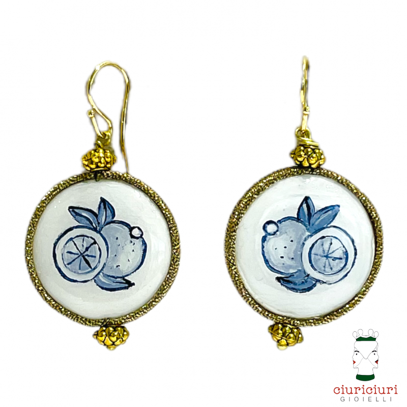 Orecchini MADREPERLE medi ARANCE bianco e blu