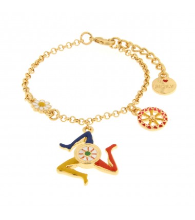 I Love Sicily - BYS - Metal bracelet with Trinacria and cart wheel