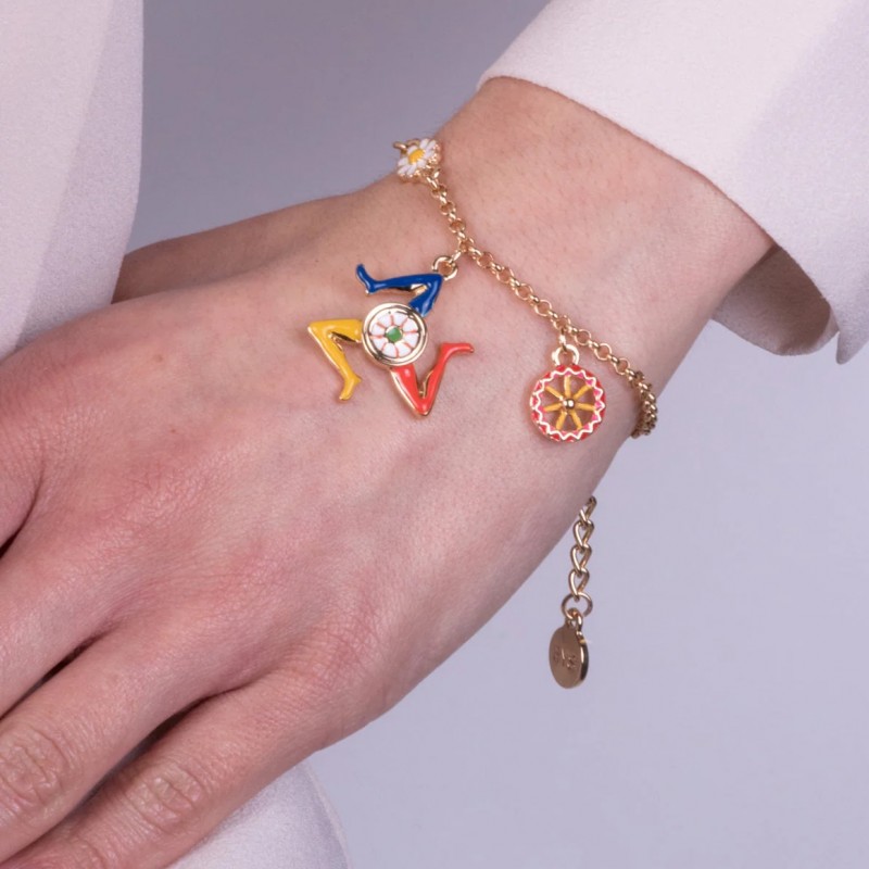I Love Sicily - BYS - Metal bracelet with Trinacria and cart wheel