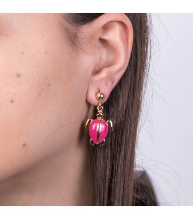 I Love Sicily - BYS - Metal earrings with fuchsia turtle