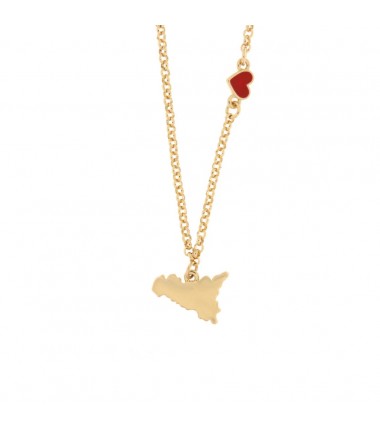 I Love Sicily - BYS - Metal necklace with Sicily and little heart