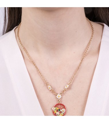 I Love Sicily - BYS - Collana in metallo con ruota rossa con limoni e fiori