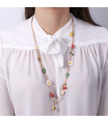 I Love Sicily - BYS - Long metal necklace with fruit and daisies