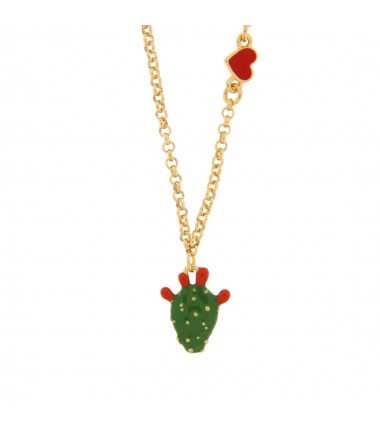 I Love Sicily - BYS - Metal necklace with prickly pear and little heart