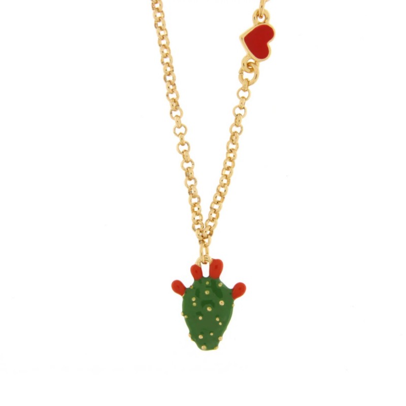 I Love Sicily - BYS - Collana in metallo con fico d'india pendente e cuoricino