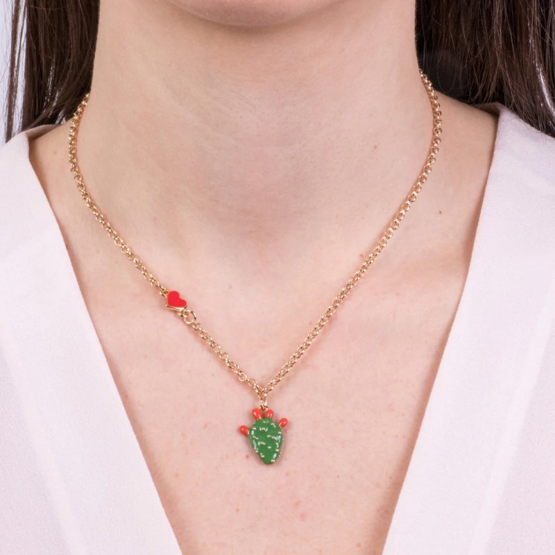 I Love Sicily - BYS - Collana in metallo con fico d'india pendente e cuoricino