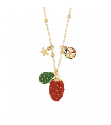 I Love Sicily - BYS - Metal necklace with red and green prickly pear