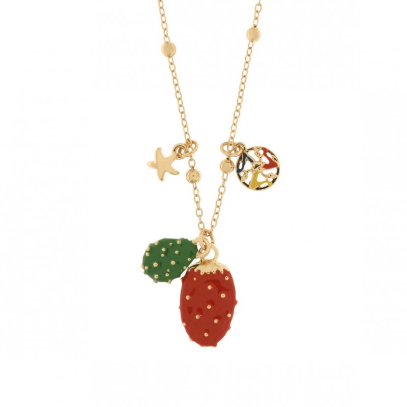I Love Sicily - BYS - Collana in metallo con fico d'india rosso e verde