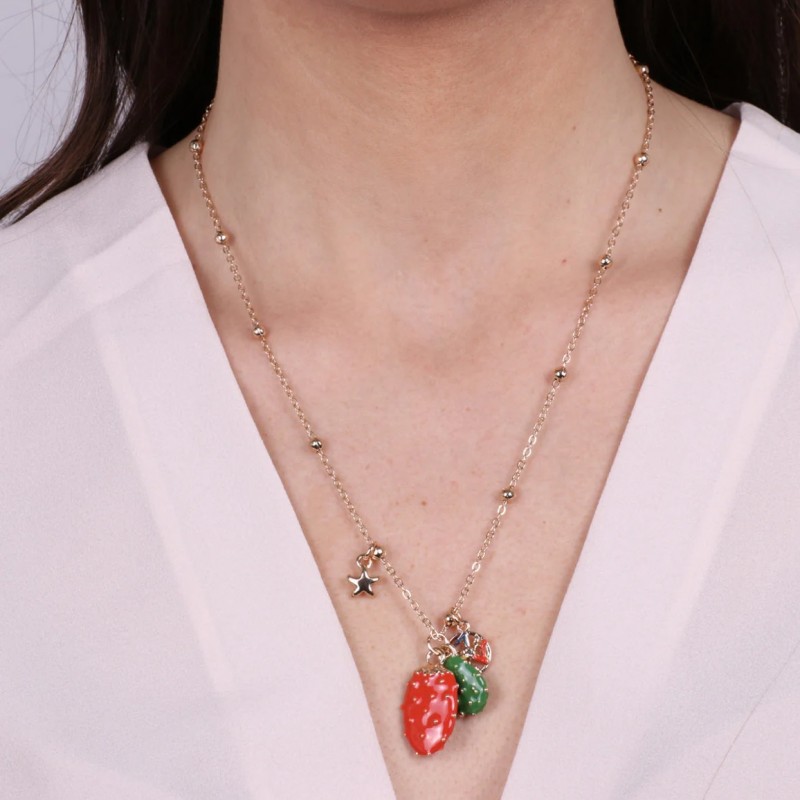 I Love Sicily - BYS - Metal necklace with red and green prickly pear