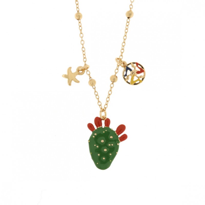 I Love Sicily - BYS - Collana in metallo con fico d'india pendente