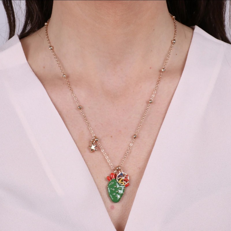 I Love Sicily - BYS - Collana in metallo con fico d'india pendente