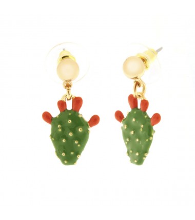 I Love Sicily - BYS - Metal earrings with little prickly pear pendant