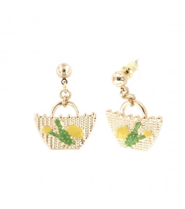 I Love Sicily - BYS - Metal earrings with sicilian basket, prickly pear and lemons