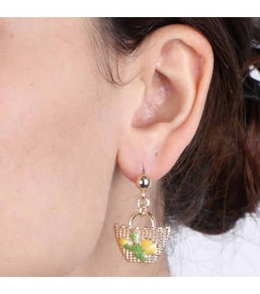 I Love Sicily - BYS - Metal earrings with sicilian basket, prickly pear and lemons