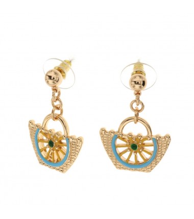 I Love Sicily - BYS - Metal earrings sicilian basket with blue wheels