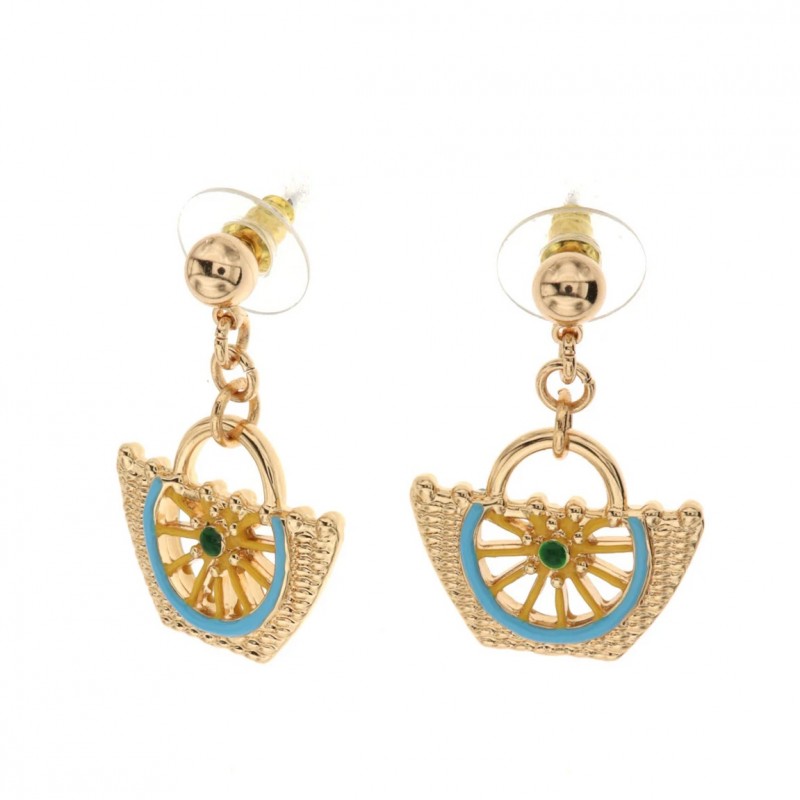I Love Sicily - BYS - Orecchini in metallo coffa con ruota azzurra