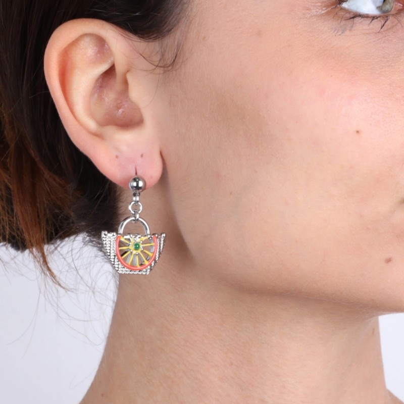 I Love Sicily - BYS - Orecchini in metallo coffa pendente con ruota rossa
