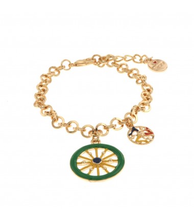 I Love Sicily - BYS - Metal bracelet with green cart wheel charm and trinacria