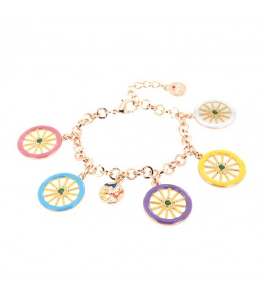 I Love Sicily - BYS -Metal bracelet with multicolored cart wheel charm and trinacria