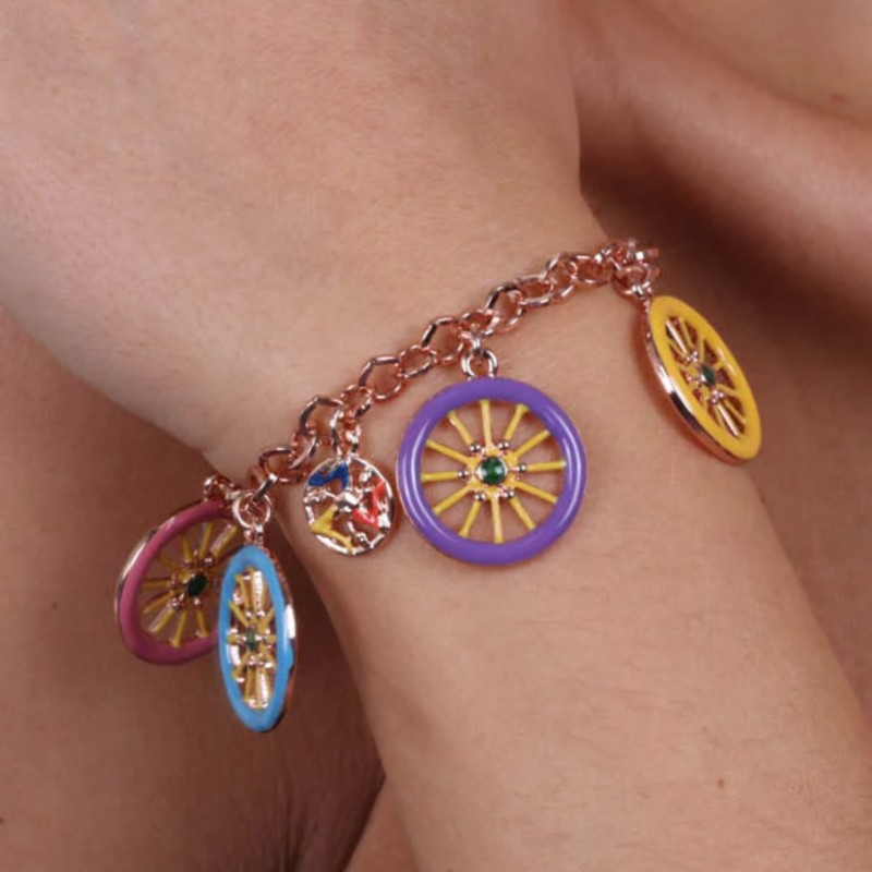 I Love Sicily - BYS -Metal bracelet with multicolored cart wheel charm and trinacria