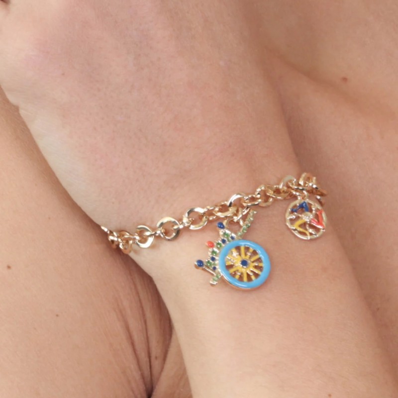 I Love Sicily - BYS - Metal bracelet with trinacria and Sicilian cart