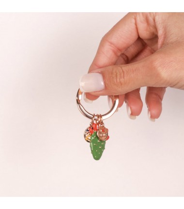 I Love Sicily - BYS - Metal keychain with prickly pear and trinacria pendant