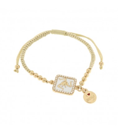 I Love Sicily - BYS - Metal bracelet with trinacria and white cord