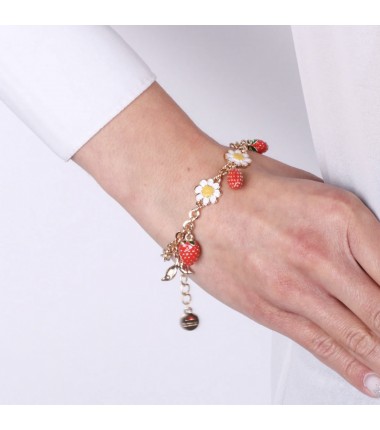 I Love Sicily - BYS - Metal bracelet with flowers and strawberries pendants