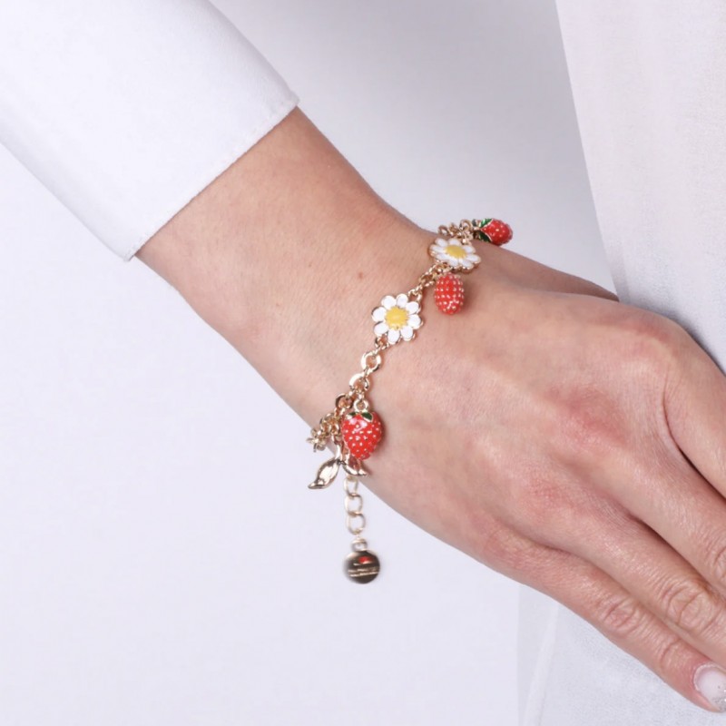 I Love Sicily - BYS - Metal bracelet with flowers and strawberries pendants