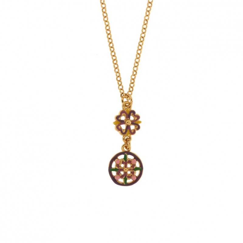 I Love Sicily - BYS - Collana in metallo con maioliche lilla