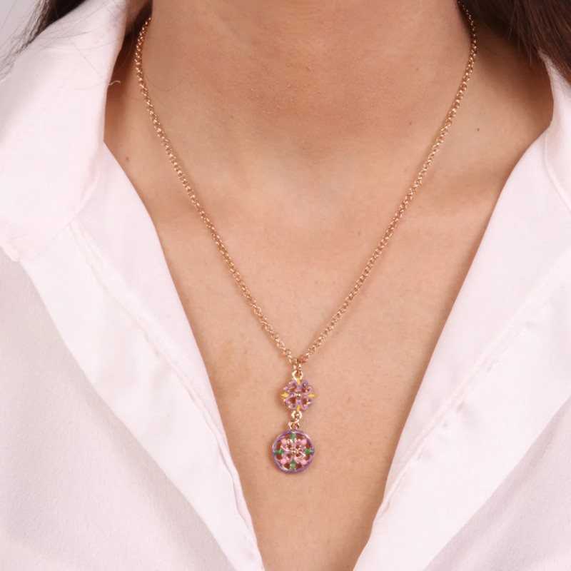 I Love Sicily - BYS - Collana in metallo con maioliche lilla