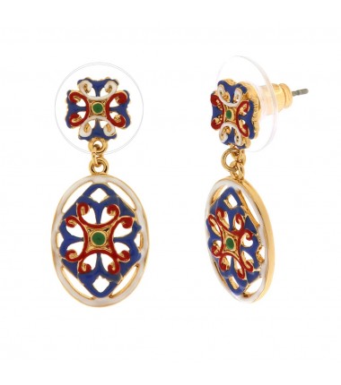 I Love Sicily - BYS -Pendant metal earrings with white, red and blue majolica