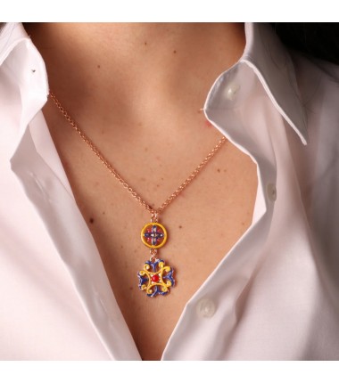 I Love Sicily - BYS -Metal necklace with yellow, red and blue majolica