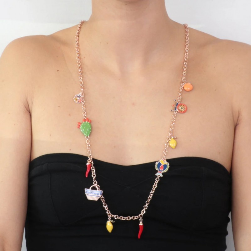 I Love Sicily - BYS - Metal necklace with Sicilian charms