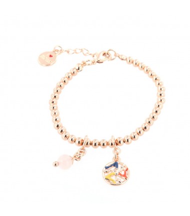 I Love Sicily - BYS - Metal ball bracelet with trinacria pendants and pink pearls