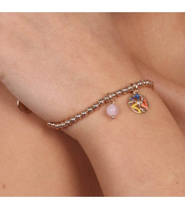 I Love Sicily - BYS - Metal ball bracelet with trinacria pendants and pink pearls